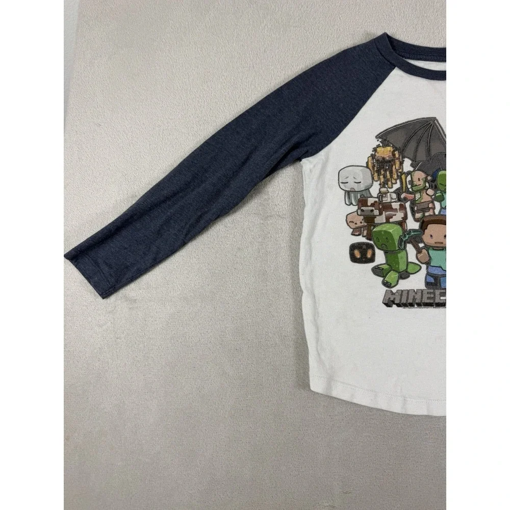 Old Navy Minecraft Graphic Raglan Long Sleeve T-Shirt Boys Size S 6-7 Blue Gray